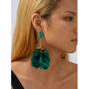 Zara Green Statement Flower Drop Earrings Oversized Petal Dangle Earrings